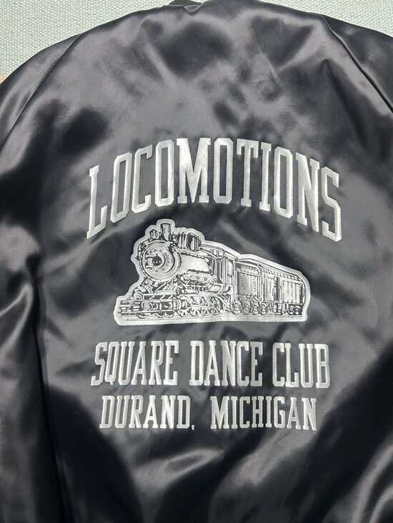Vintage satin bomber jacket locomotions square dance club Durand Michigan large - Picture 2 of 6
